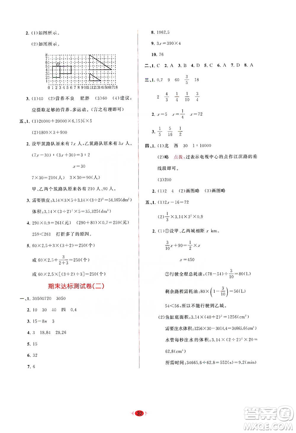 龍門書局2021三點(diǎn)一測快樂周計(jì)劃六年級(jí)下冊數(shù)學(xué)參考答案