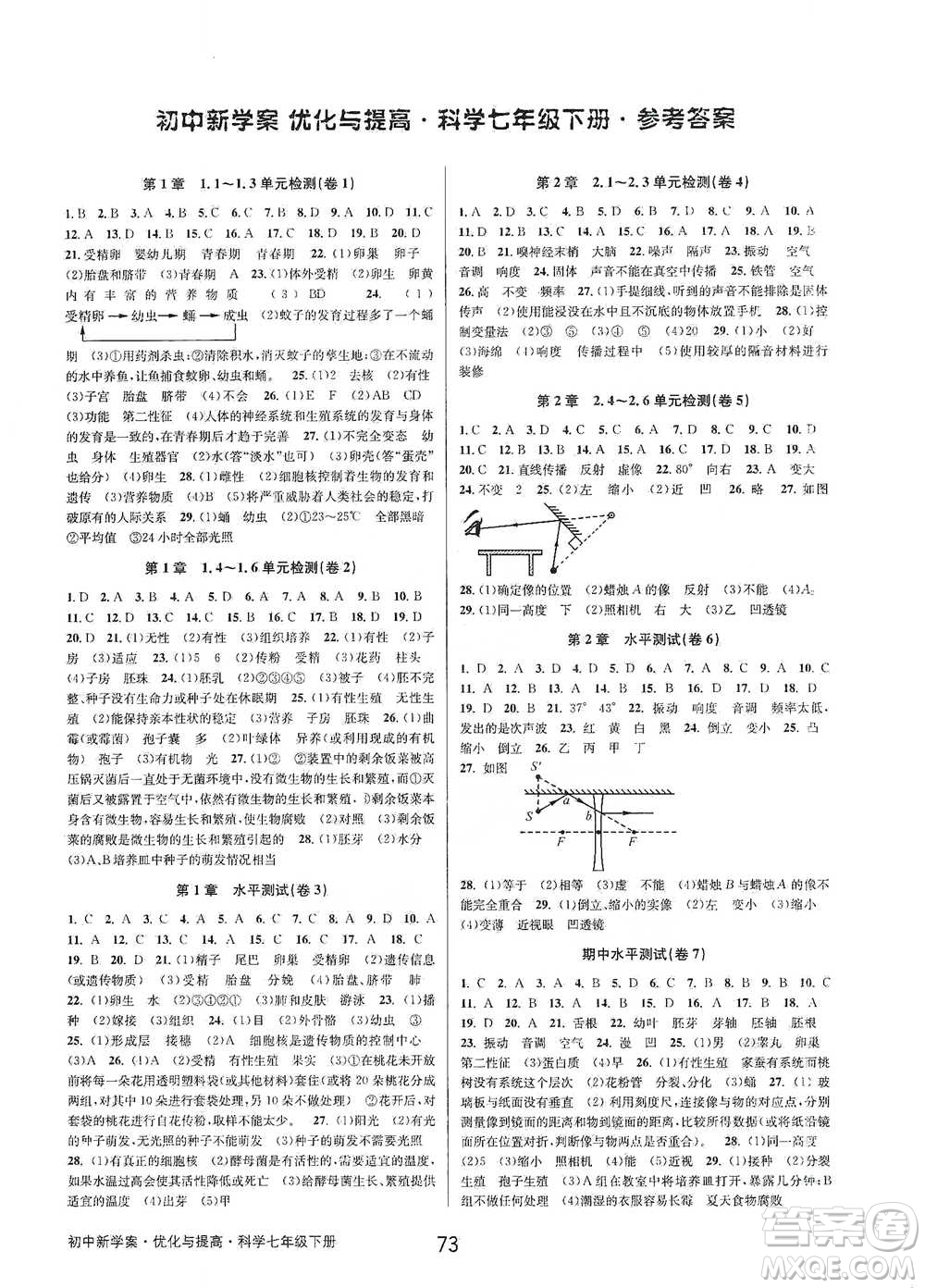 天津科學(xué)技術(shù)出版社2021初中新學(xué)案優(yōu)化與提高科學(xué)七年級(jí)下冊(cè)參考答案