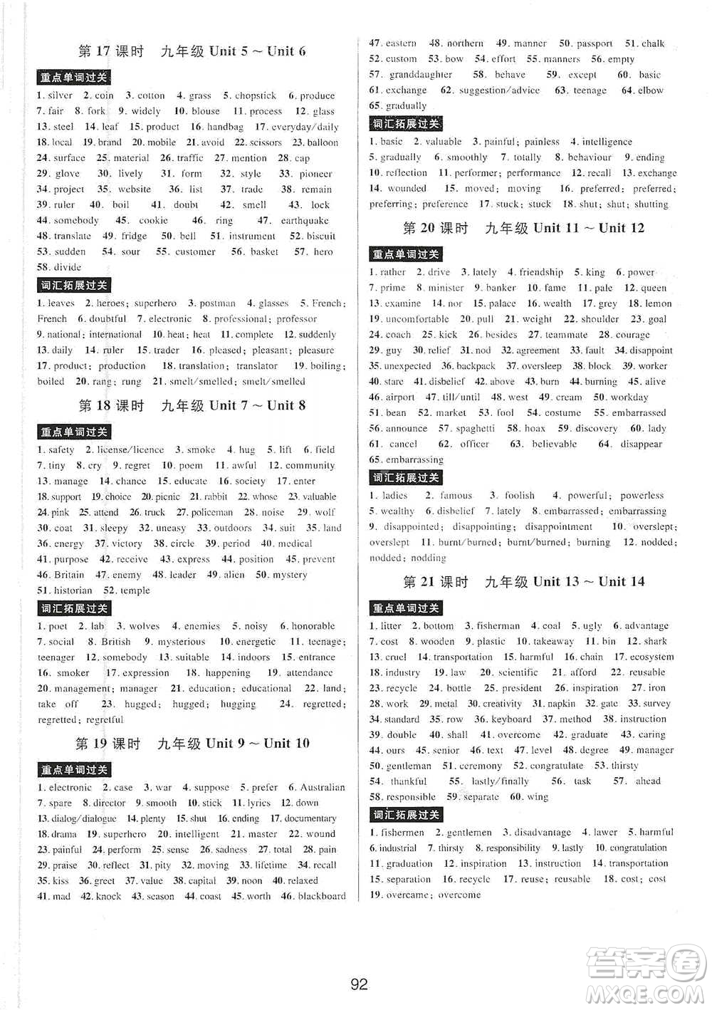 天津科學(xué)技術(shù)出版社2021初中新學(xué)案優(yōu)化與提高英語中考總復(fù)習(xí)參考答案