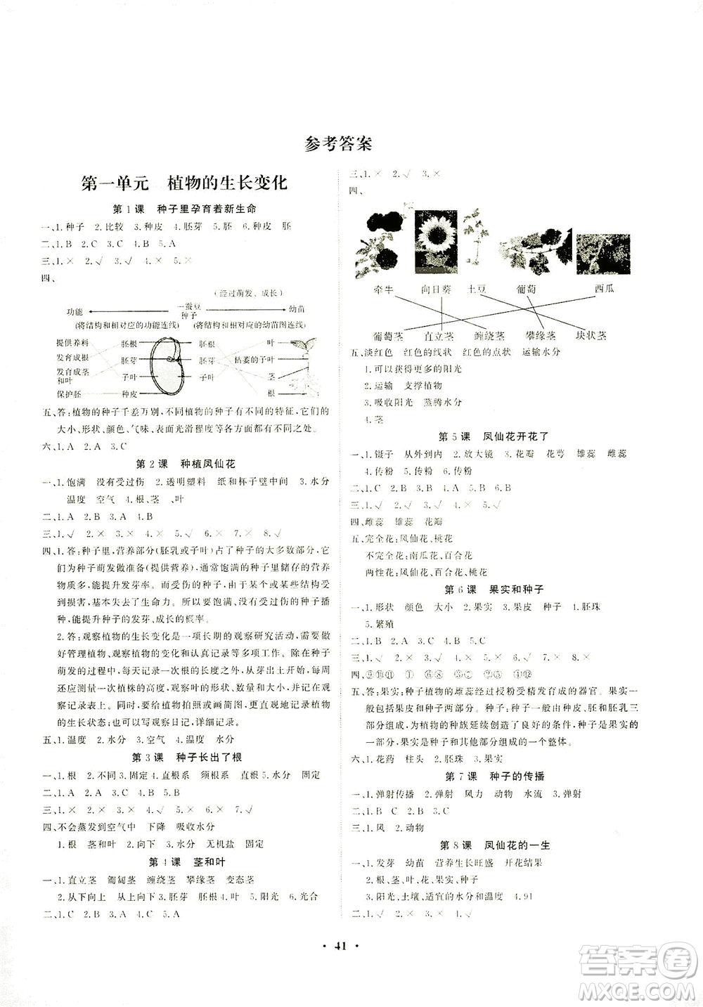 天津科學技術(shù)出版社2021一路菁英科學大全四年級下冊教科版答案