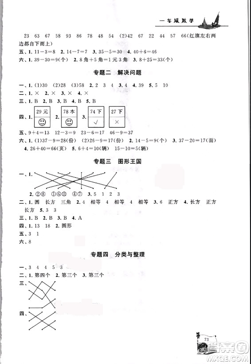 安徽人民出版社2021小學(xué)版暑假大串聯(lián)數(shù)學(xué)一年級(jí)人民教育教材適用答案