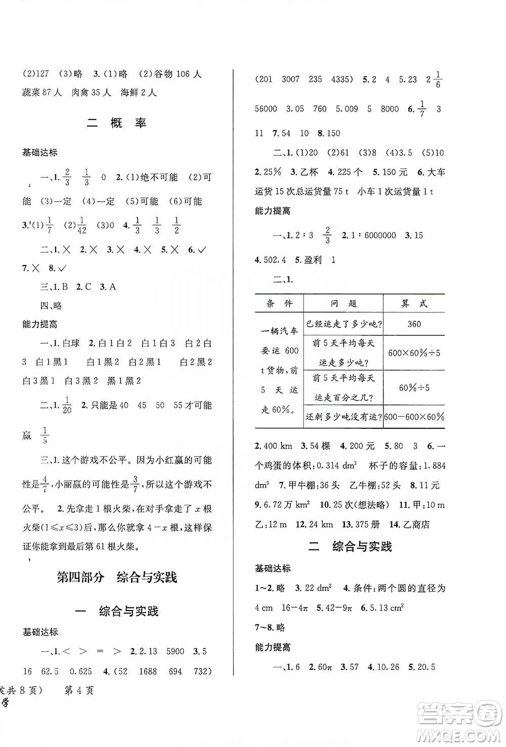 云南科技出版社2021創(chuàng)新成功學(xué)習(xí)小學(xué)畢業(yè)升學(xué)考試系統(tǒng)總復(fù)習(xí)數(shù)學(xué)通用版參考答案