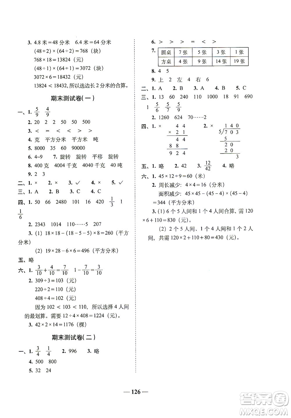 長(zhǎng)春出版社2021A+全程練考卷三年級(jí)數(shù)學(xué)下冊(cè)北師大版答案