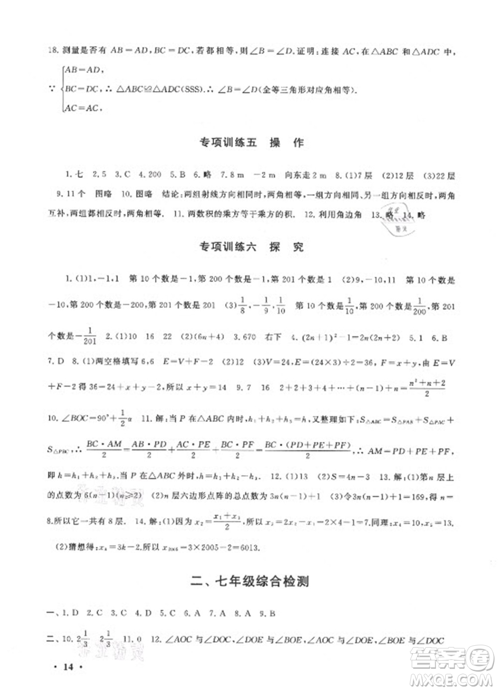 安徽人民出版社2022暑假大串聯(lián)數(shù)學七年級北京師范教材適用答案