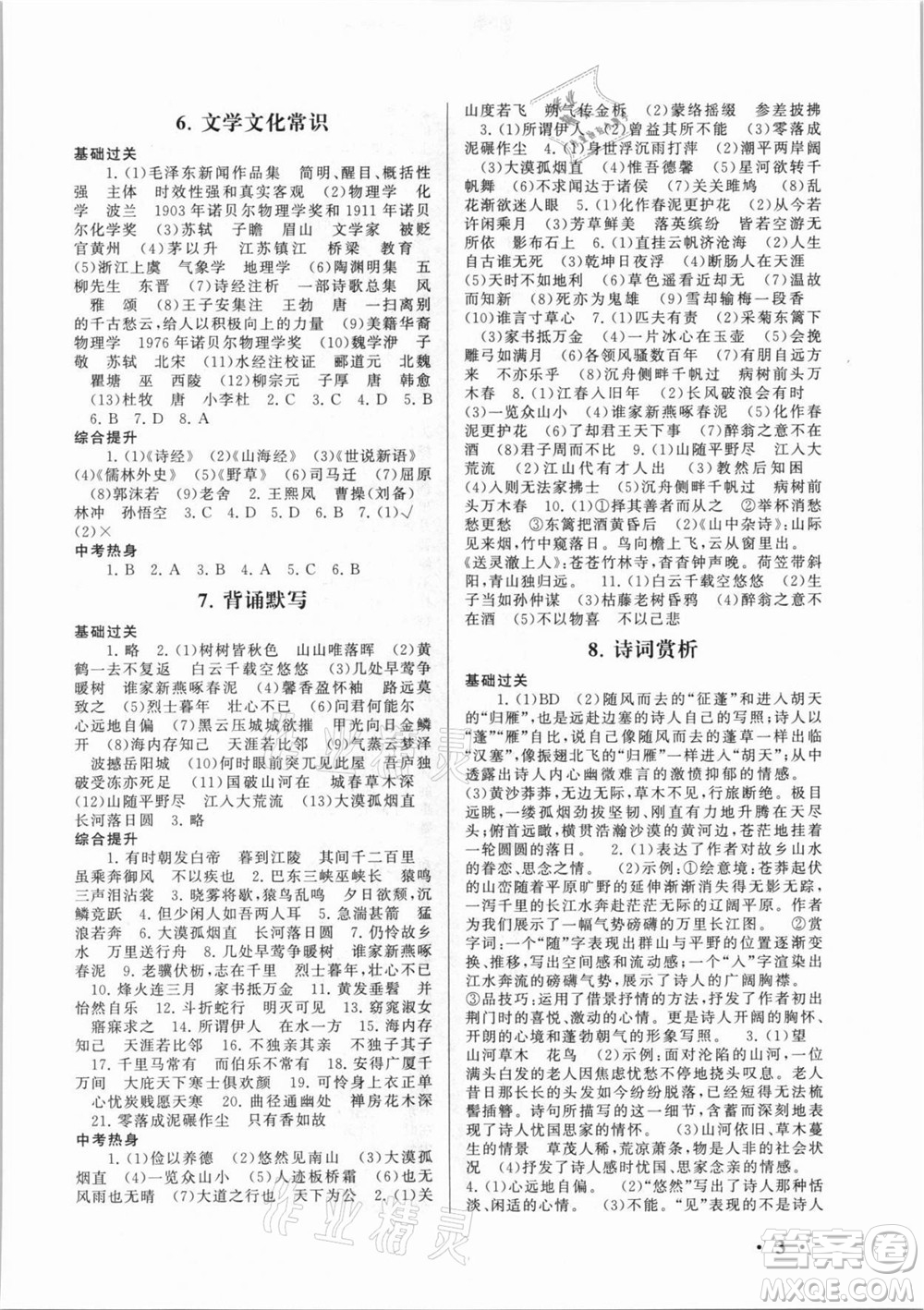 安徽人民出版社2021初中版暑假大串聯(lián)語(yǔ)文八年級(jí)人民教育教材適用答案