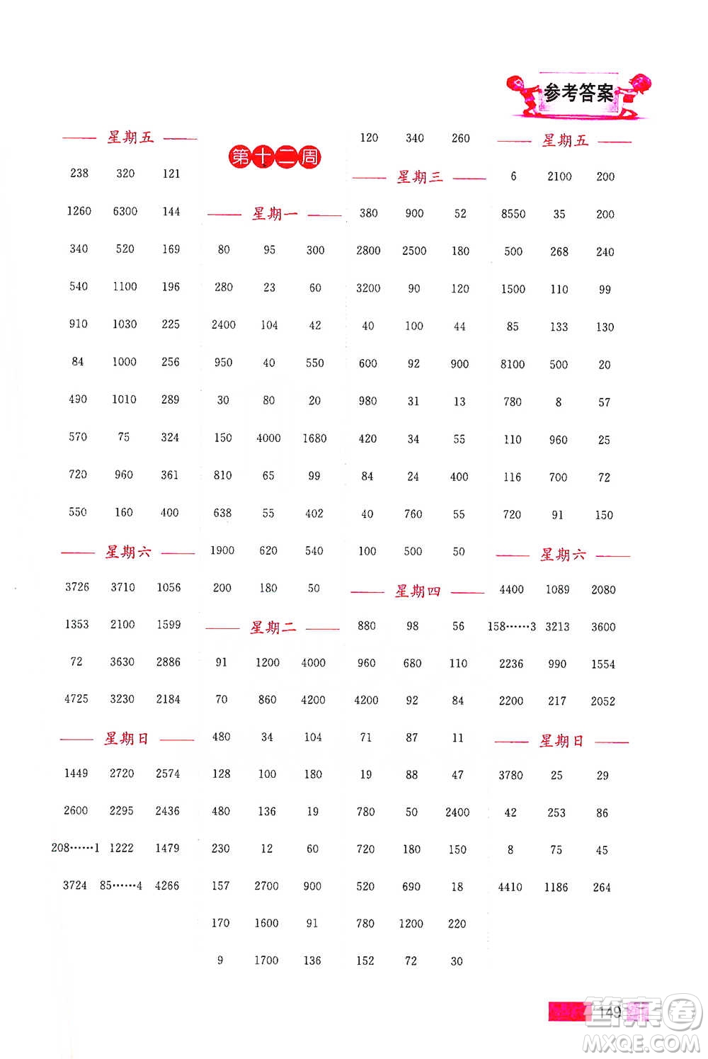 江蘇鳳凰美術出版社2021超能學典小學數(shù)學計算高手三年級下冊江蘇版參考答案