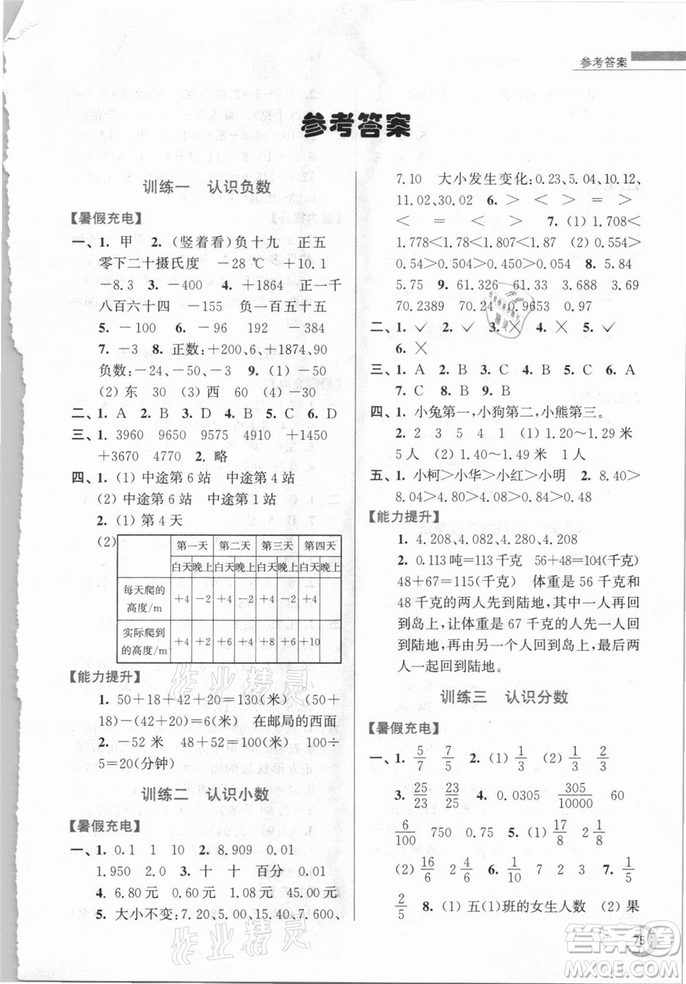 江蘇鳳凰少年兒童出版社2021小學(xué)數(shù)學(xué)暑假接力棒五升六年級江蘇版答案