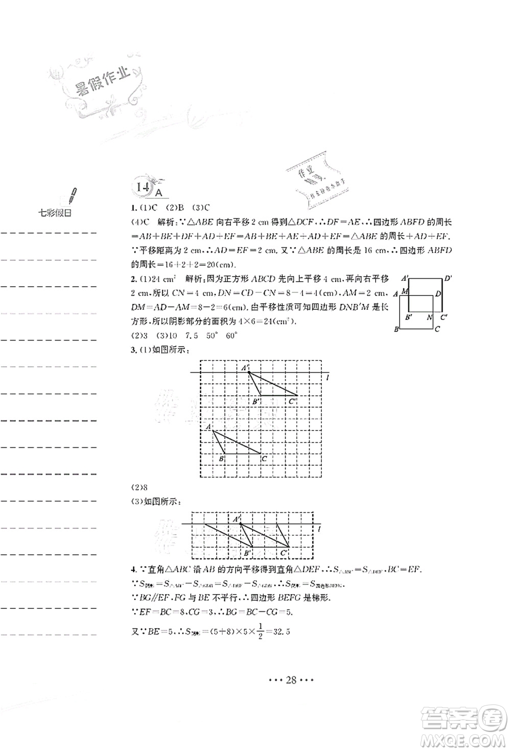 安徽教育出版社2021暑假作業(yè)七年級(jí)數(shù)學(xué)S通用版答案