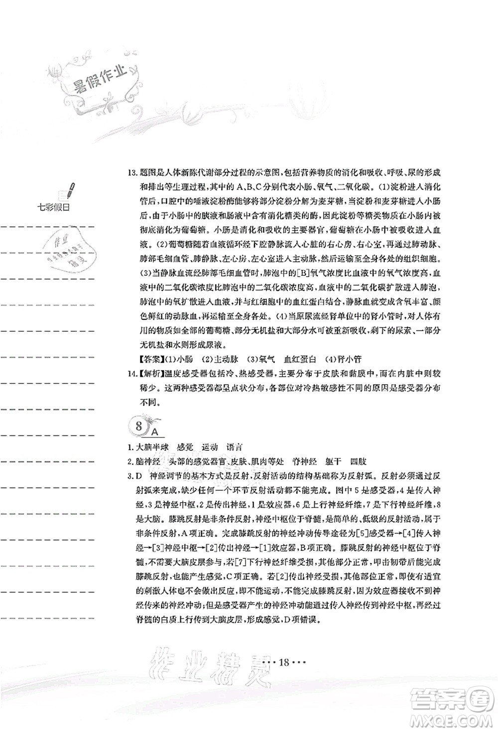 安徽教育出版社2021暑假作業(yè)七年級生物北師大版答案