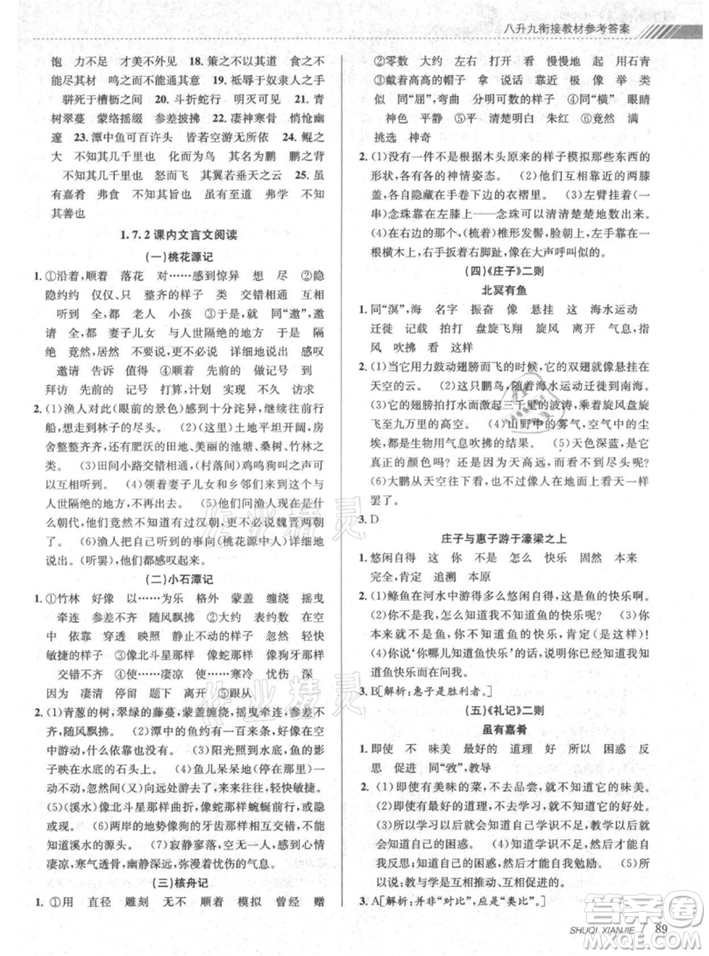 南京大學(xué)出版社2021初中暑期銜接八年級(jí)語(yǔ)文人教版參考答案