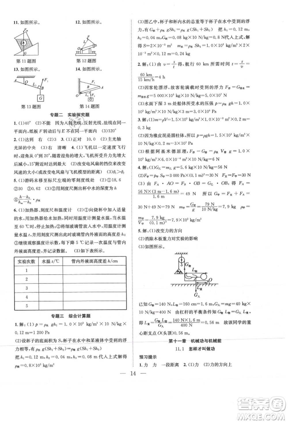 希望出版社2021暑假訓(xùn)練營學(xué)年總復(fù)習(xí)八年級物理滬粵版參考答案