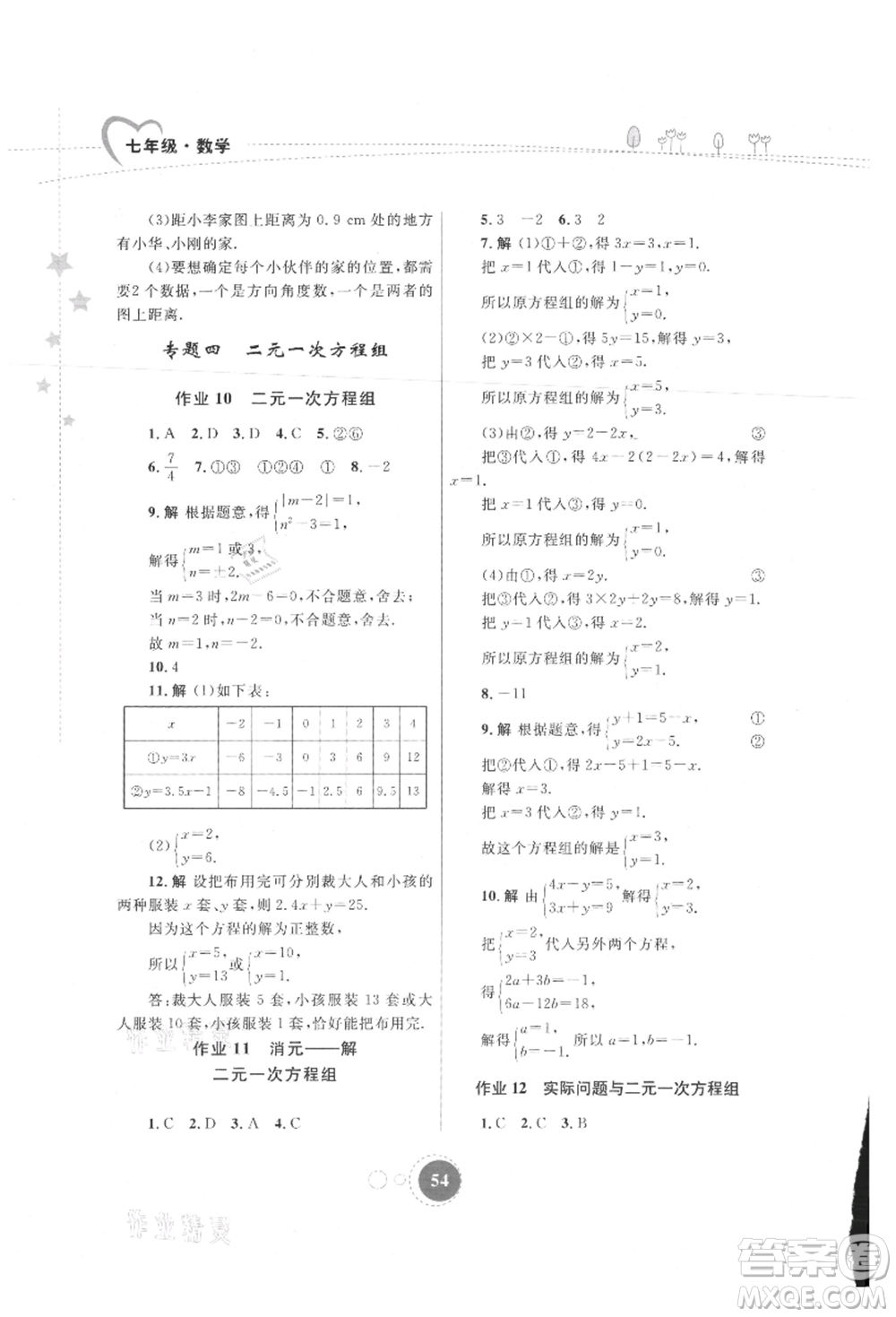 內(nèi)蒙古教育出版社2021暑假作業(yè)七年級數(shù)學(xué)參考答案