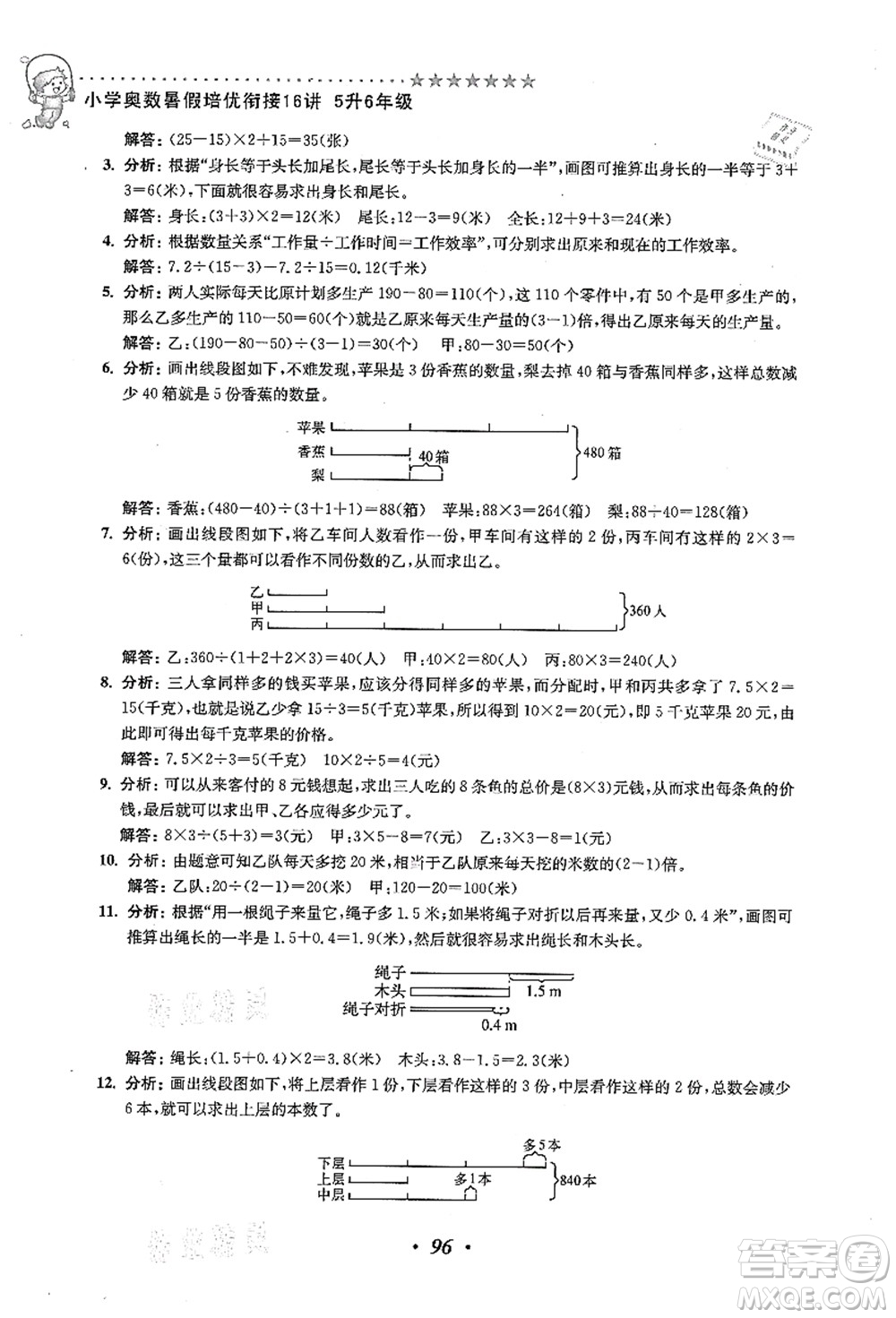 江蘇鳳凰美術(shù)出版社2021暑假培優(yōu)銜接16講五升六年級數(shù)學(xué)答案