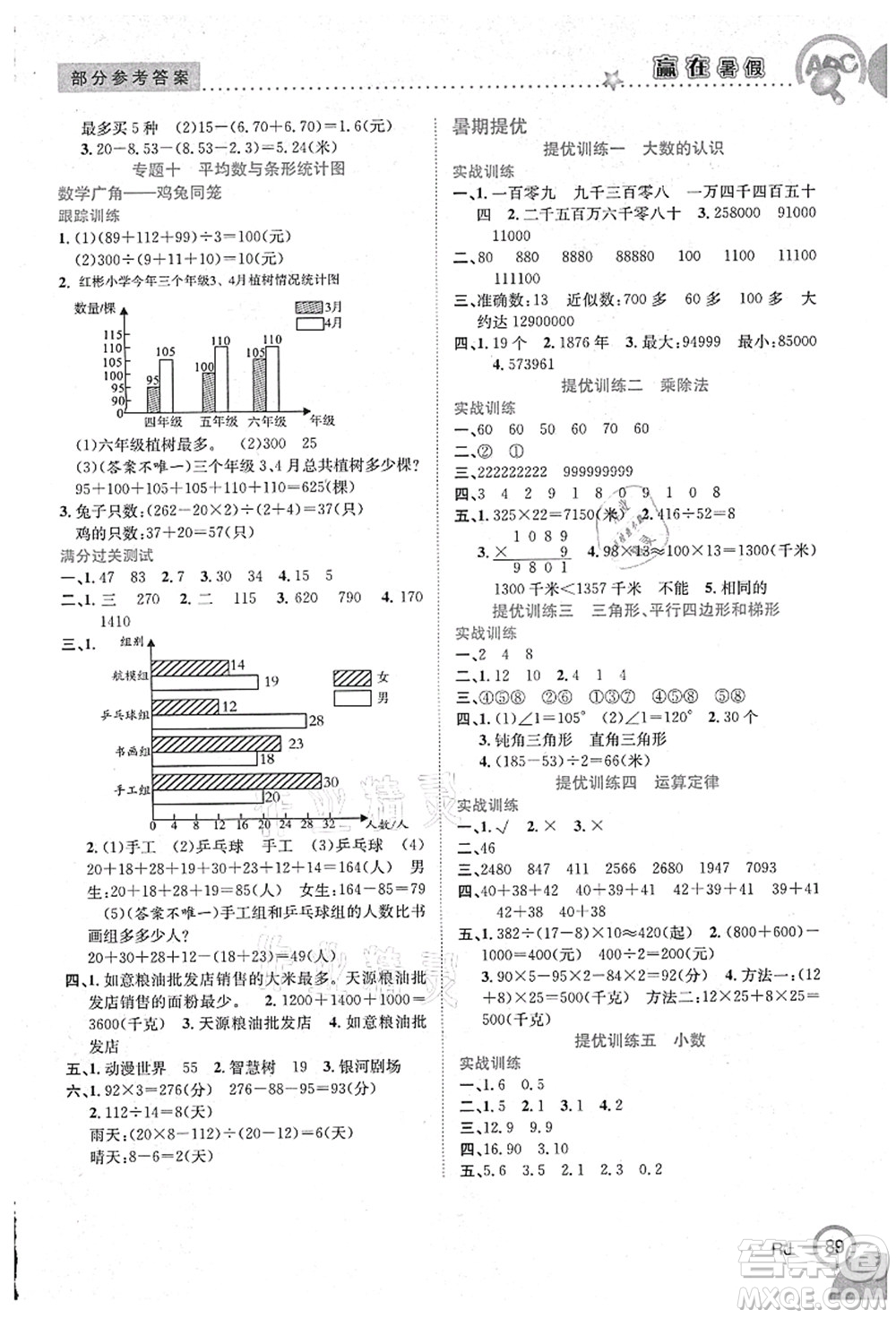 合肥工業(yè)大學出版社2021贏在暑假銜接教材四年級數(shù)學人教版答案