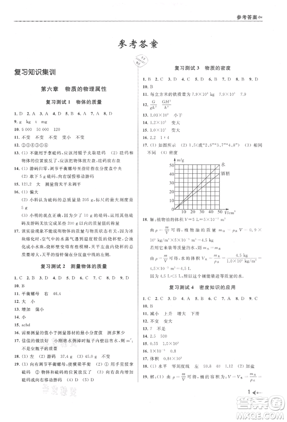 南京出版社2021暑期銜接培優(yōu)集訓(xùn)八年級物理蘇科版參考答案