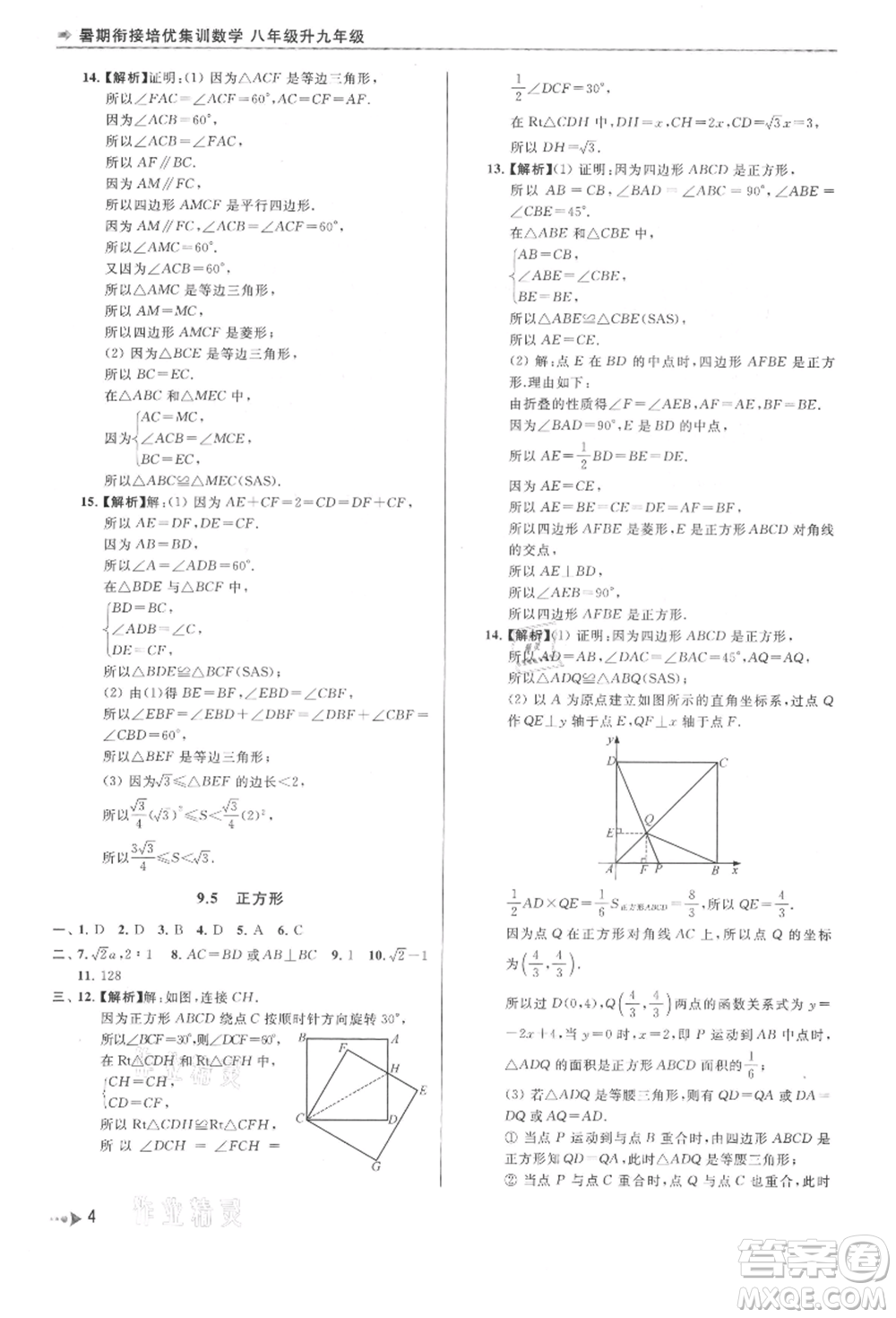 南京出版社2021暑期銜接培優(yōu)集訓(xùn)八年級(jí)數(shù)學(xué)蘇科版參考答案