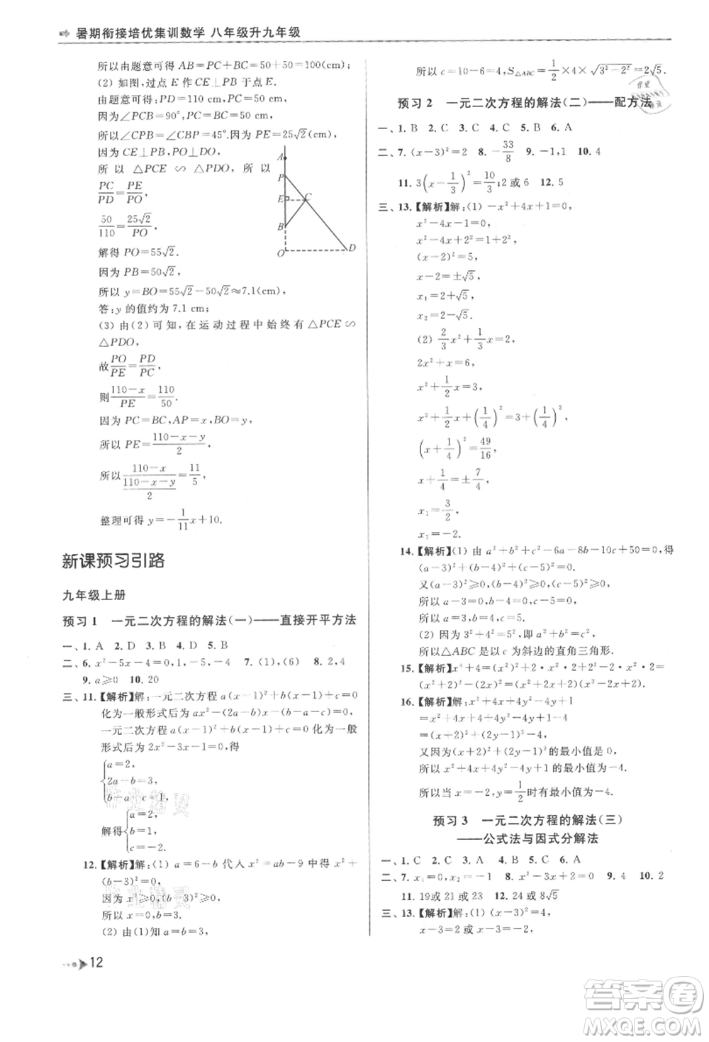 南京出版社2021暑期銜接培優(yōu)集訓(xùn)八年級(jí)數(shù)學(xué)蘇科版參考答案