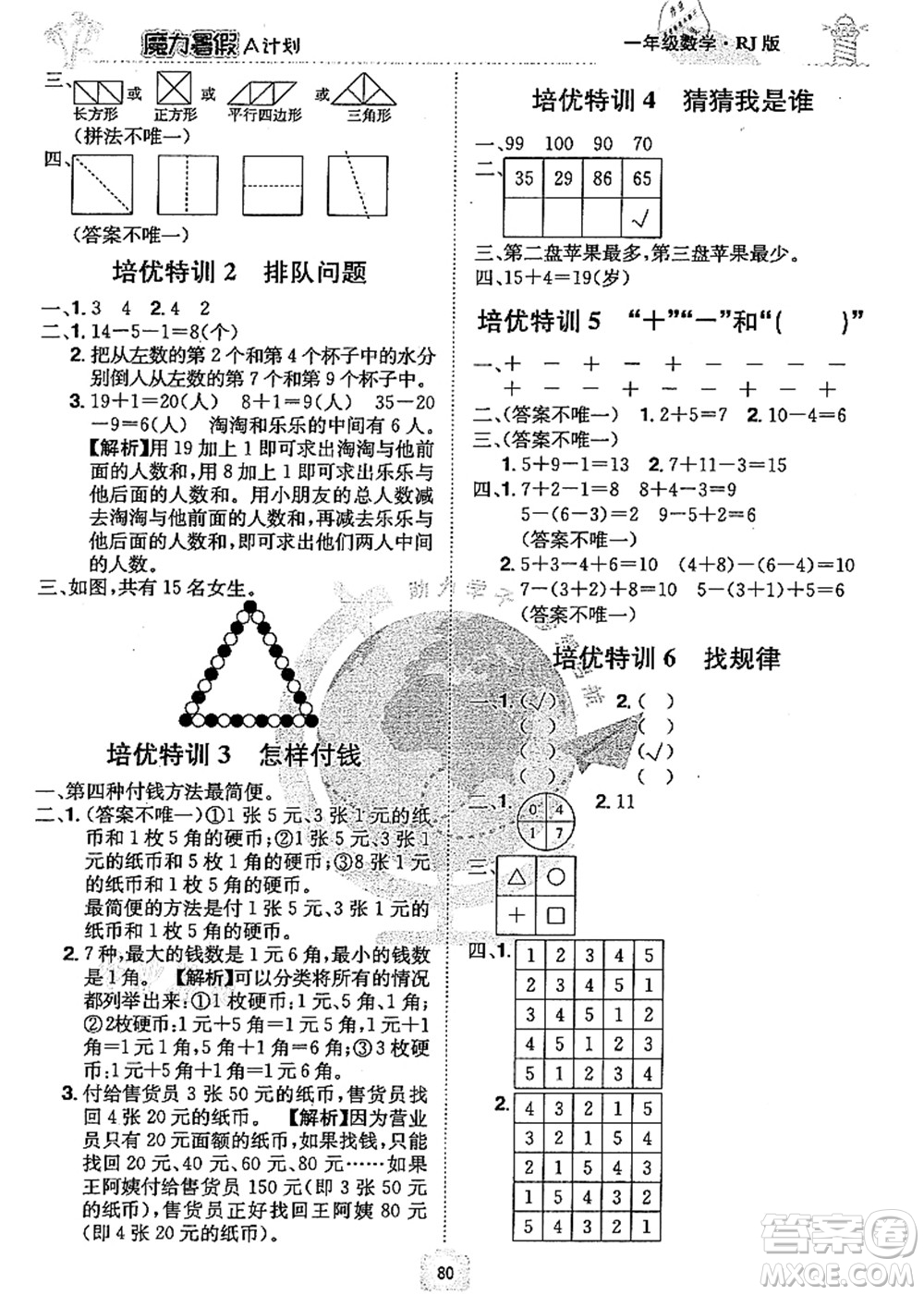 江西美術(shù)出版社2021魔力暑假A計(jì)劃一年級(jí)數(shù)學(xué)RJ人教版答案