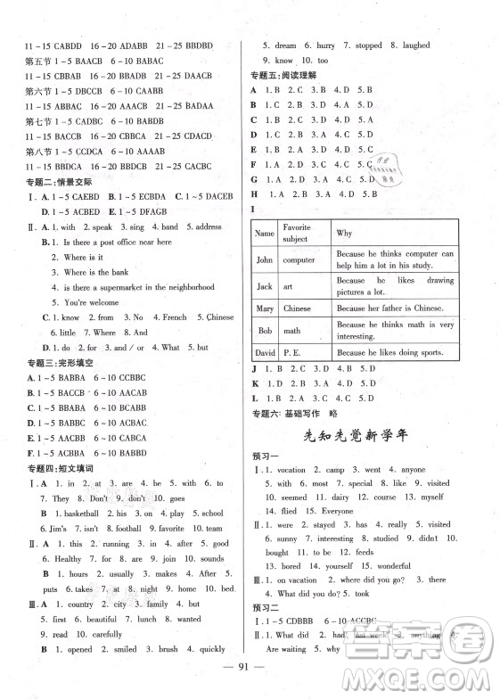 海南出版社2021高效A計劃期末暑假銜接英語七年級邵陽專版答案