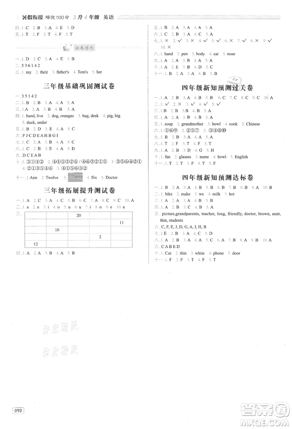 南方日報(bào)出版社2021暑假銜接培優(yōu)100分3升4英語16講人教版參考答案