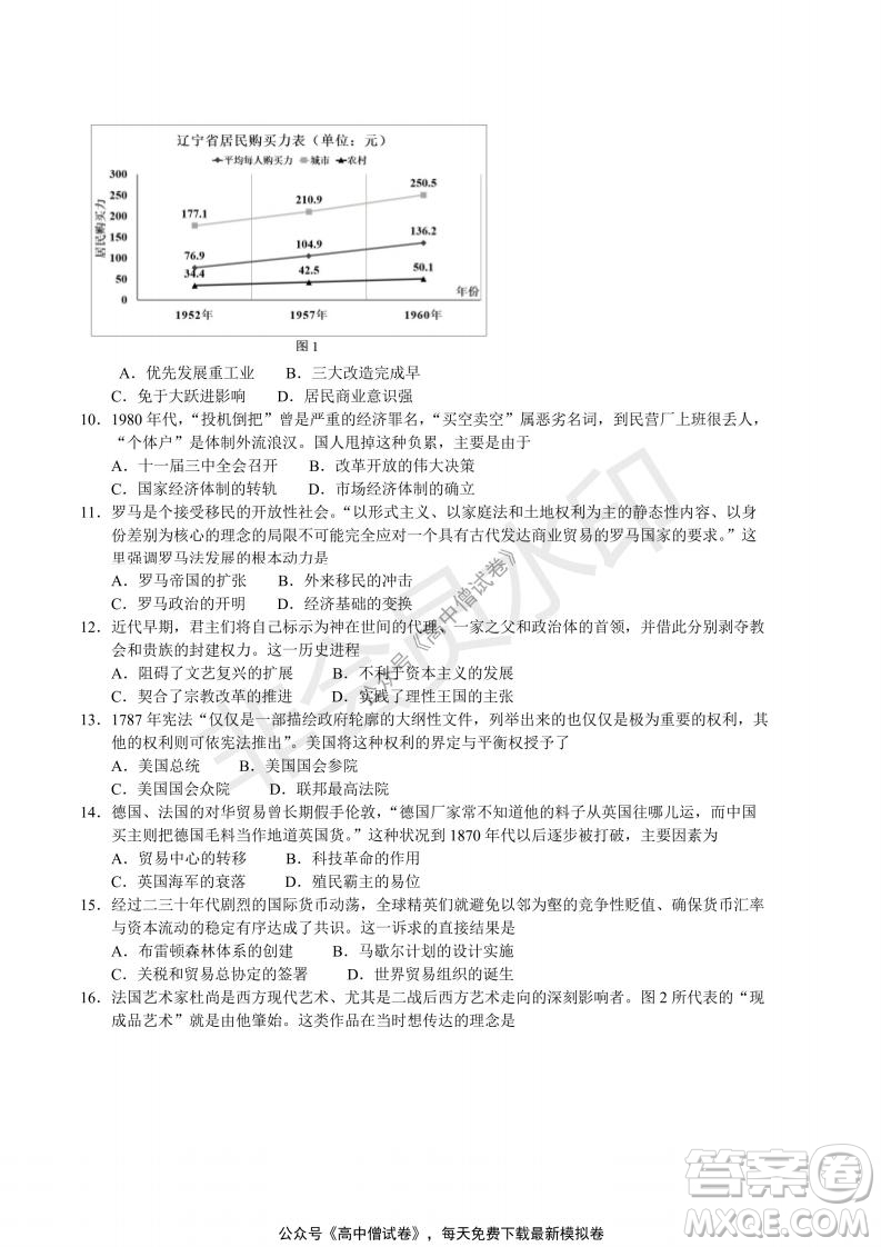 清華學(xué)術(shù)標(biāo)準(zhǔn)THUSSAT2021年7月診斷性測試歷史試卷答案