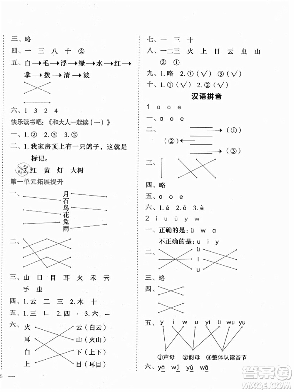 龍門書局2021黃岡小狀元作業(yè)本一年級(jí)語文上冊人教版答案