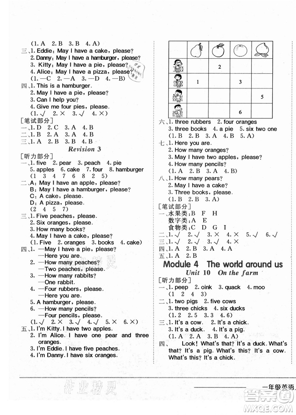 龍門書局2021黃岡小狀元作業(yè)本一年級(jí)英語(yǔ)上冊(cè)HN滬教牛津版答案