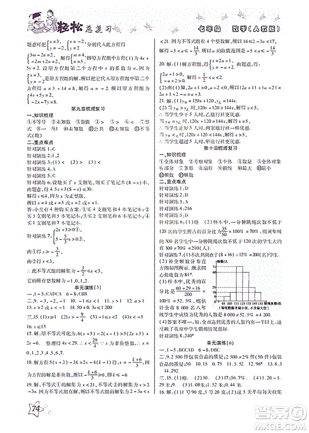 河北科學(xué)技術(shù)出版社2021輕松總復(fù)習(xí)暑假作業(yè)數(shù)學(xué)七年級(jí)人教版答案