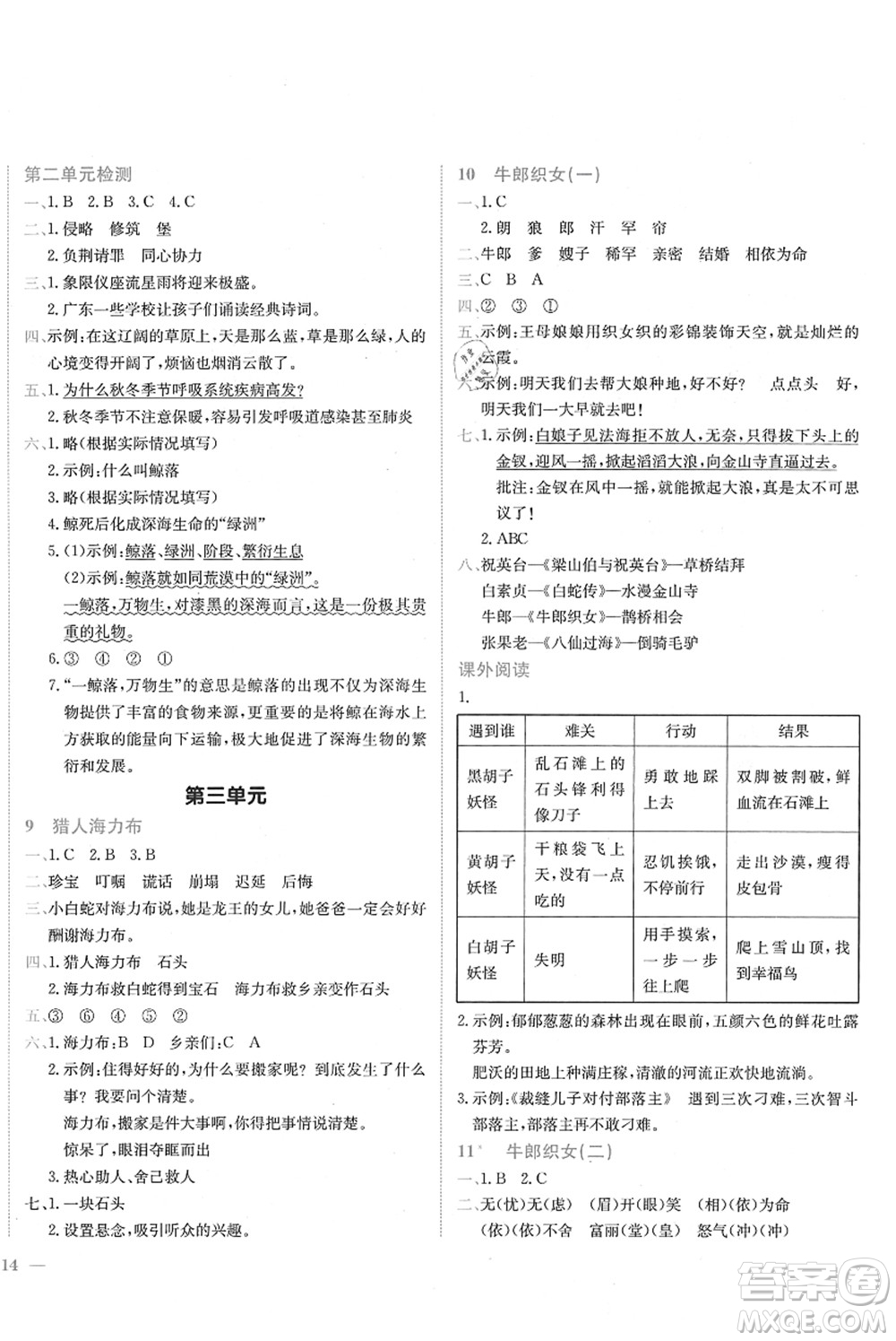 龍門書局2021黃岡小狀元作業(yè)本五年級語文上冊R人教版廣東專版答案