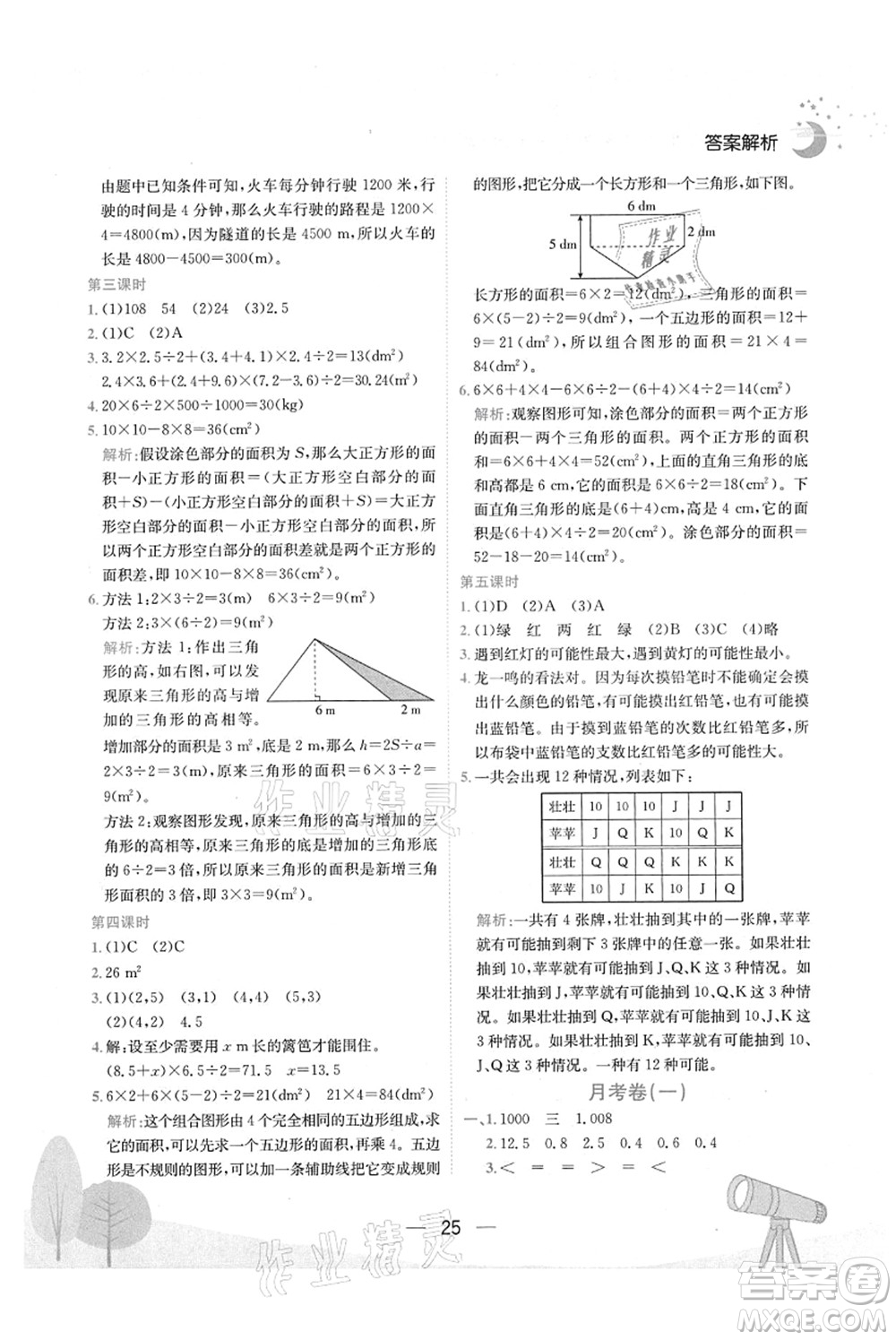 龍門書局2021黃岡小狀元作業(yè)本五年級數(shù)學上冊R人教版廣東專版答案