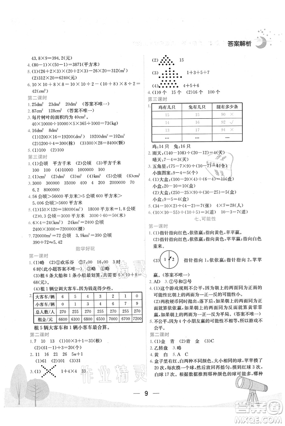 龍門書局2021黃岡小狀元作業(yè)本五年級(jí)數(shù)學(xué)上冊(cè)BS北師大版廣東專版答案