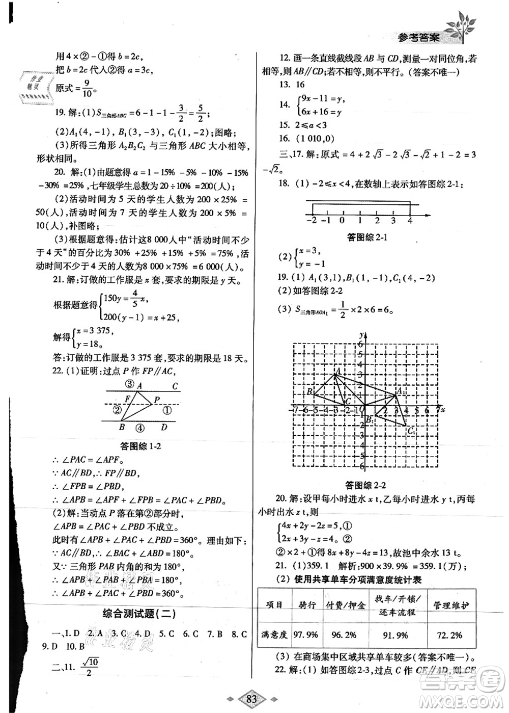 陜西師范大學(xué)出版總社有限公司2021暑假作業(yè)與生活七年級(jí)數(shù)學(xué)人教版答案