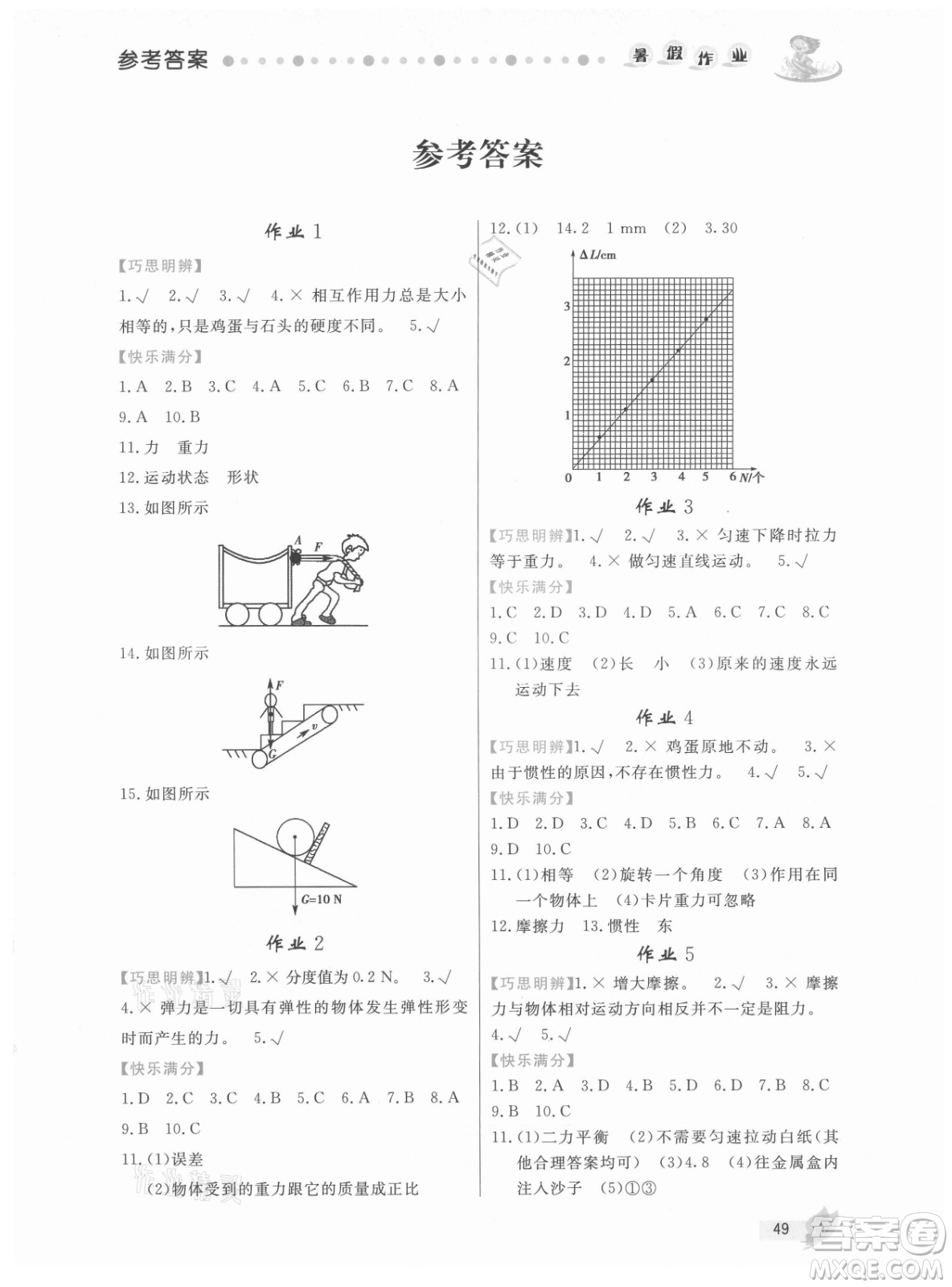 內(nèi)蒙古人民出版社2021暑假作業(yè)物理八年級(jí)人教版答案