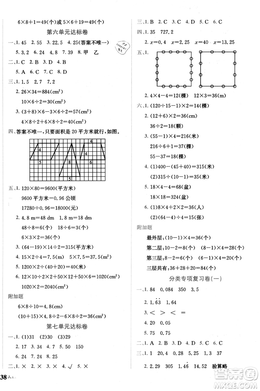 龍門書局2021黃岡小狀元達(dá)標(biāo)卷五年級數(shù)學(xué)上冊R人教版答案