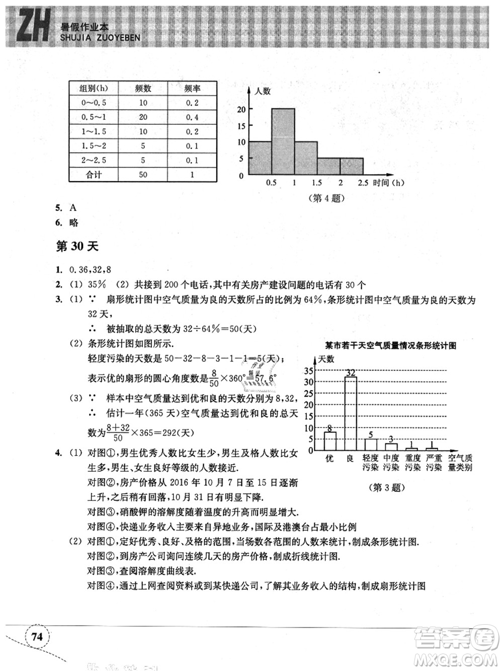 浙江教育出版社2021暑假作業(yè)本七年級數(shù)學ZH浙教版答案