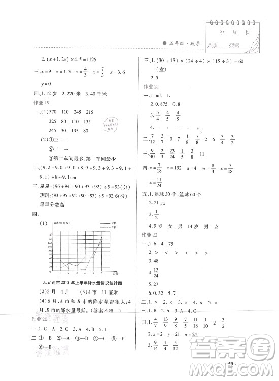 內(nèi)蒙古大學(xué)出版社2021暑假作業(yè)數(shù)學(xué)五年級(jí)人教版答案