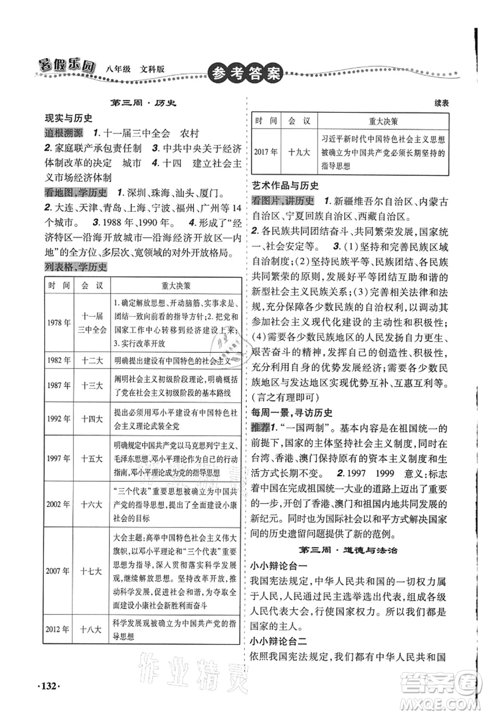 遼寧師范大學(xué)出版社2021暑假樂園八年級文科合訂本答案