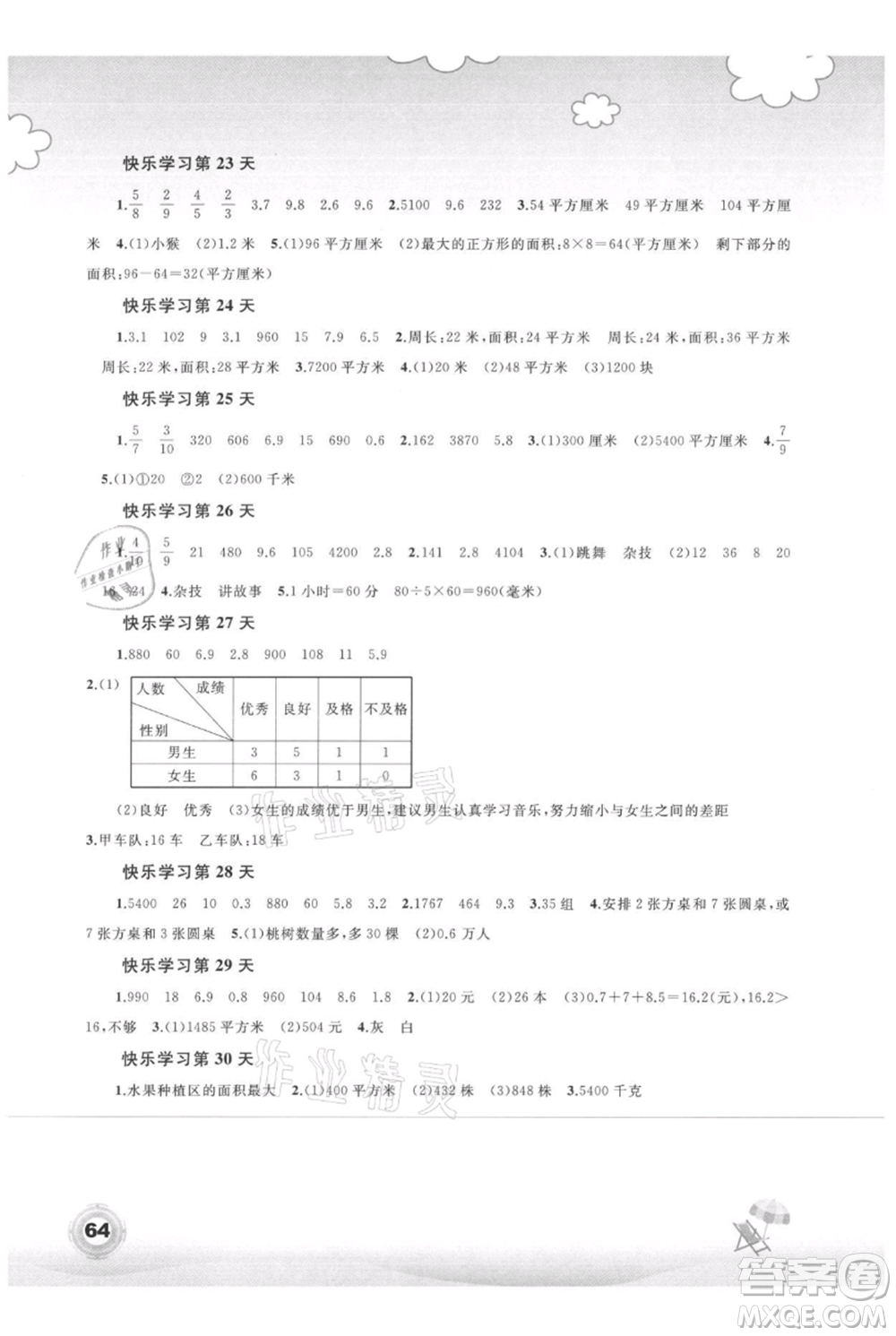 廣西教育出版社2021快樂暑假三年級數(shù)學(xué)參考答案