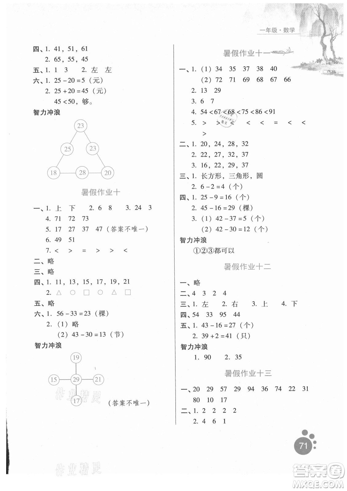 河北人民出版社2021暑假生活數(shù)學(xué)一年級(jí)冀教專(zhuān)版答案