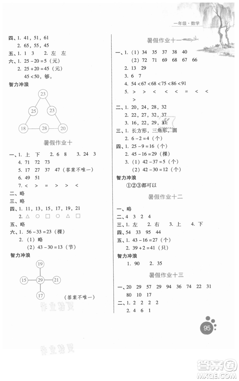 河北少年兒童出版社2021暑假生活數(shù)學(xué)一年級冀教版滄州專版答案