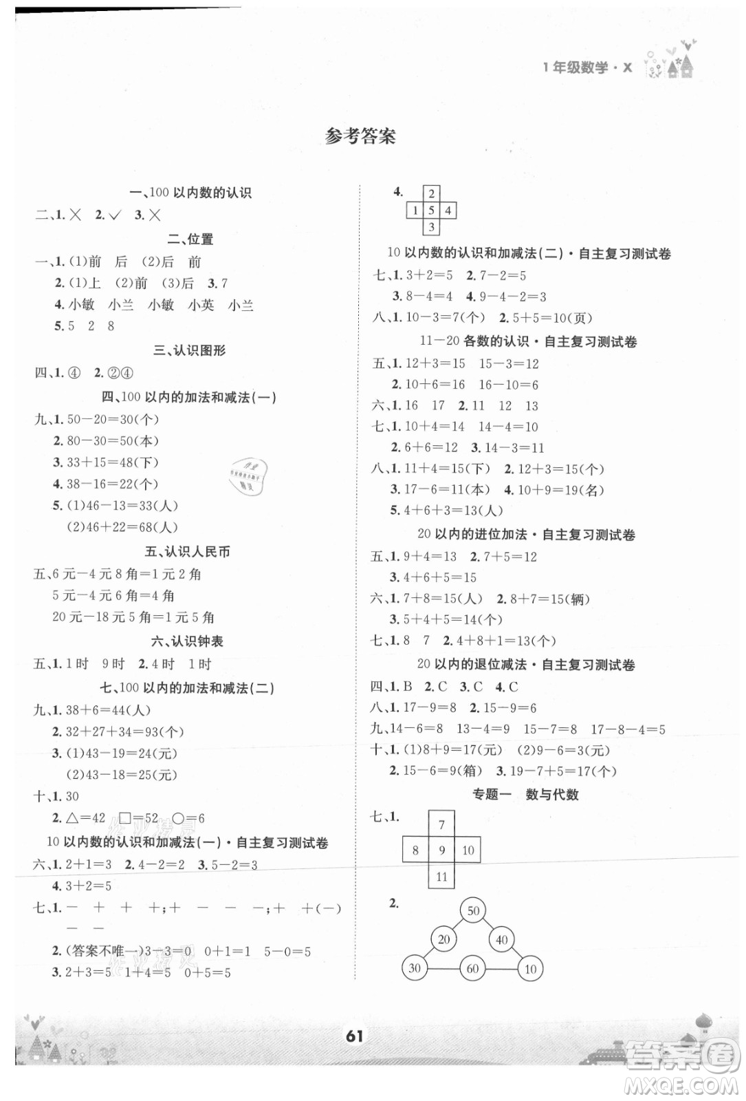 四川師范大學(xué)電子出版社2021假期總動(dòng)員年度總復(fù)習(xí)數(shù)學(xué)一年級(jí)下冊西師大版答案