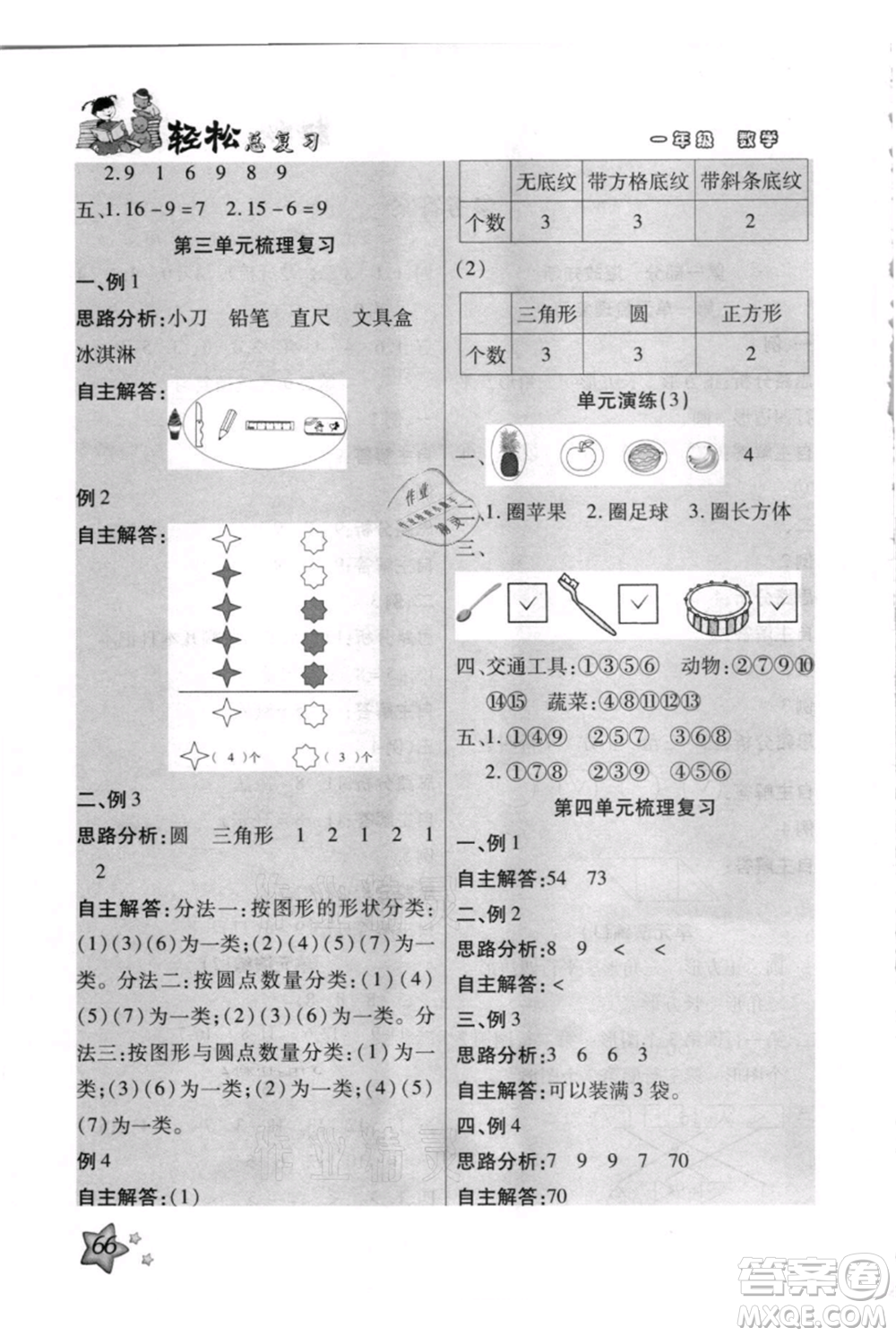 河北少年兒童出版社2021輕松總復(fù)習(xí)期末測試快樂暑假一年級(jí)數(shù)學(xué)人教版參考答案