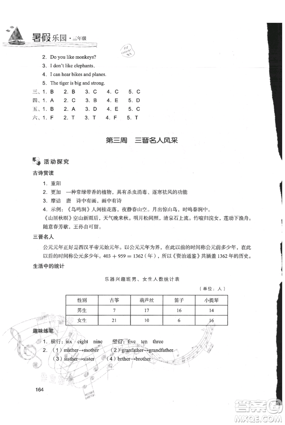 現(xiàn)代教育出版社2021暑假樂園三年級合訂本通用版參考答案