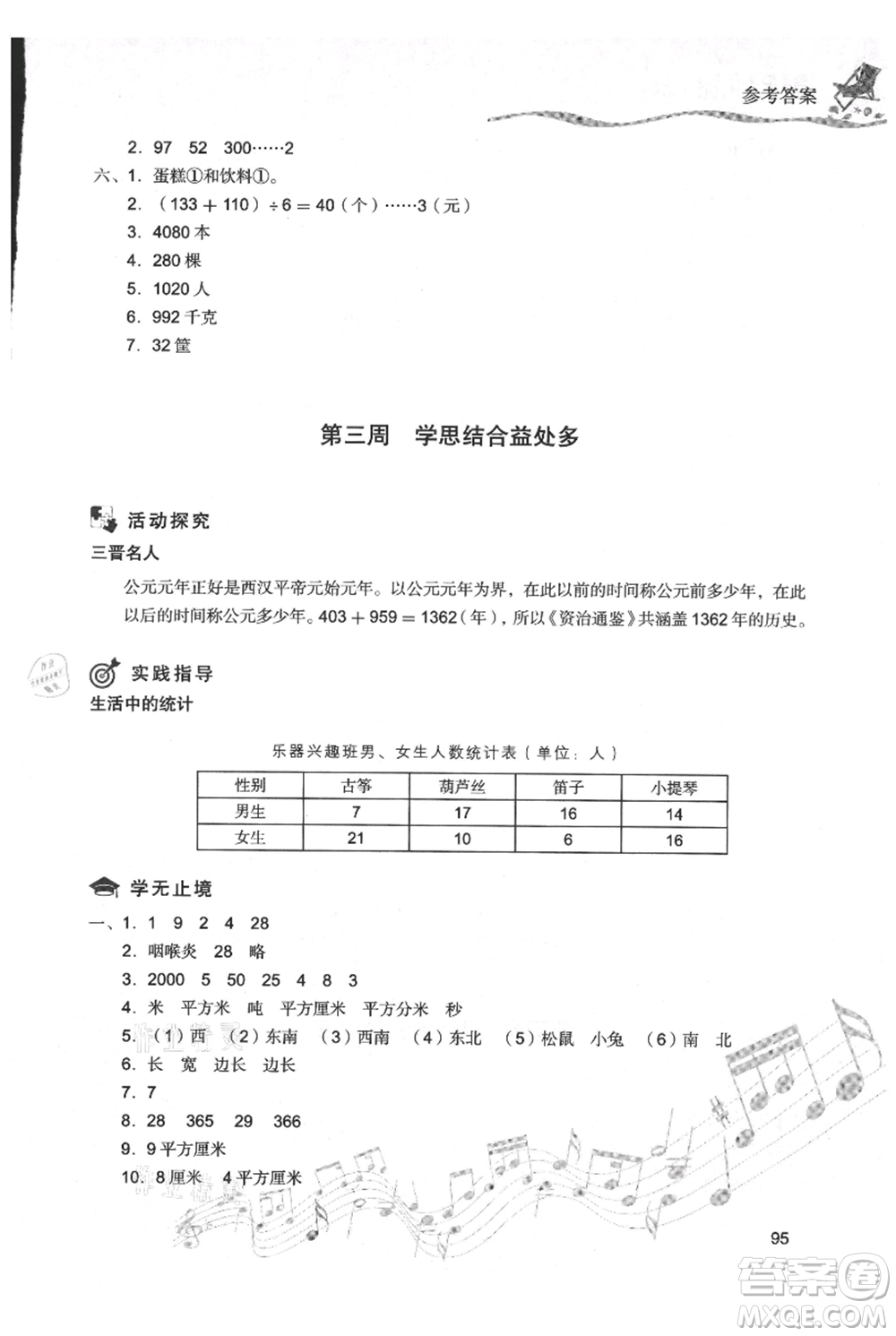 現(xiàn)代教育出版社2021暑假樂(lè)園三年級(jí)數(shù)學(xué)人教版參考答案