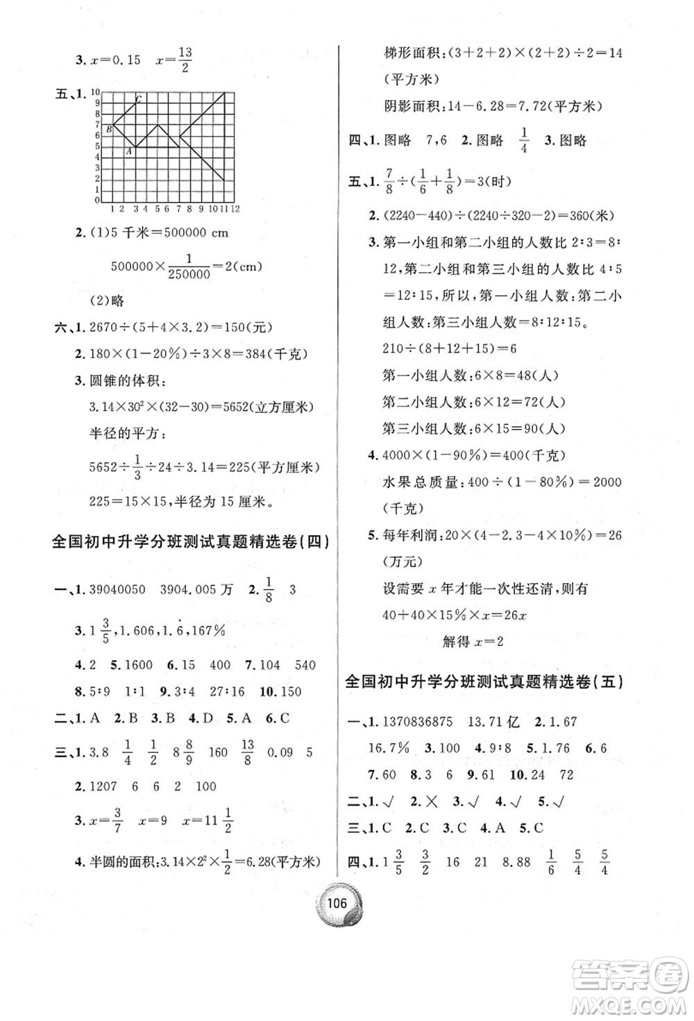 南方出版社2021畢業(yè)總復習小升初入學測試卷數學人教版答案