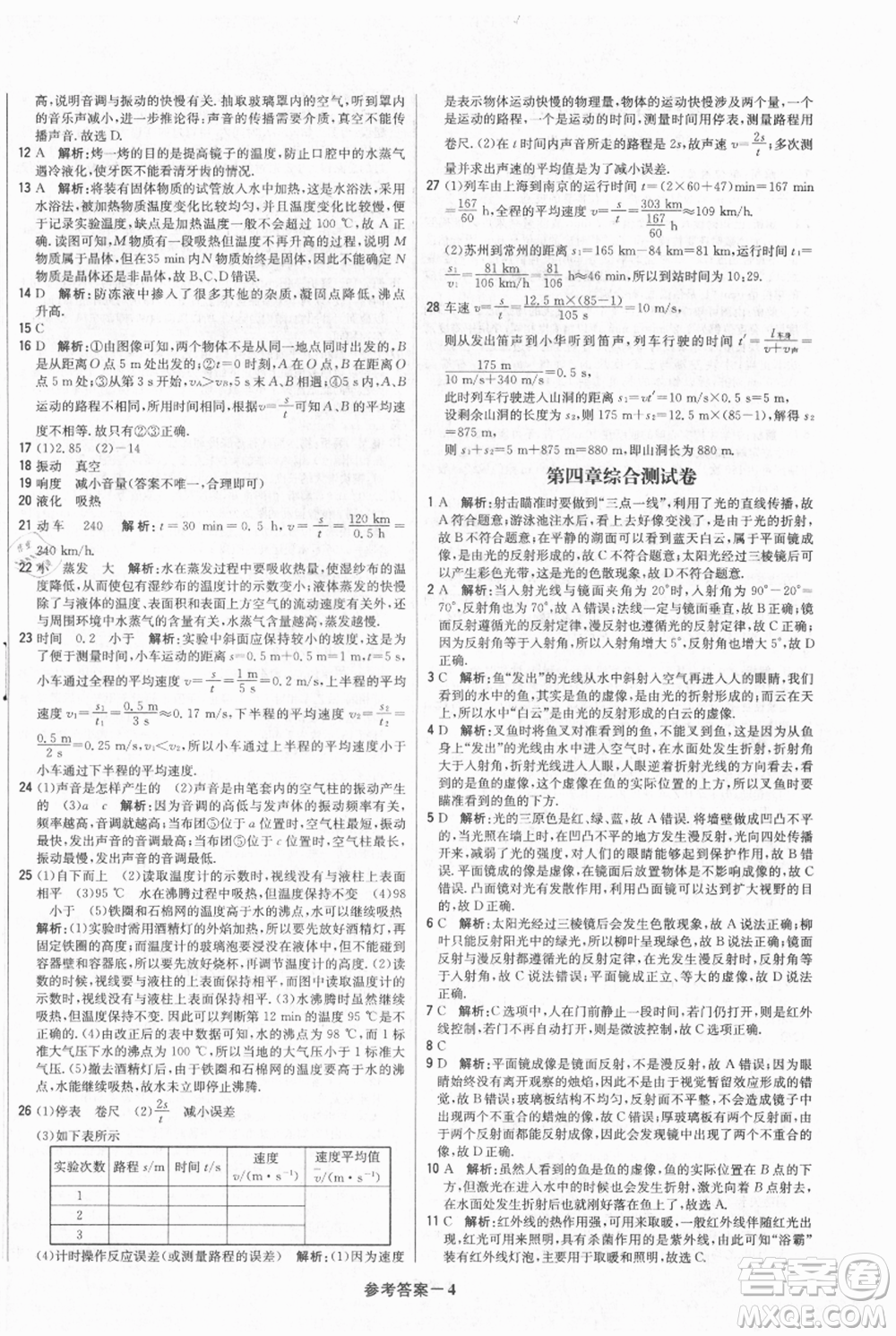 北京教育出版社2021年1+1輕巧奪冠優(yōu)化訓練八年級上冊物理人教版參考答案