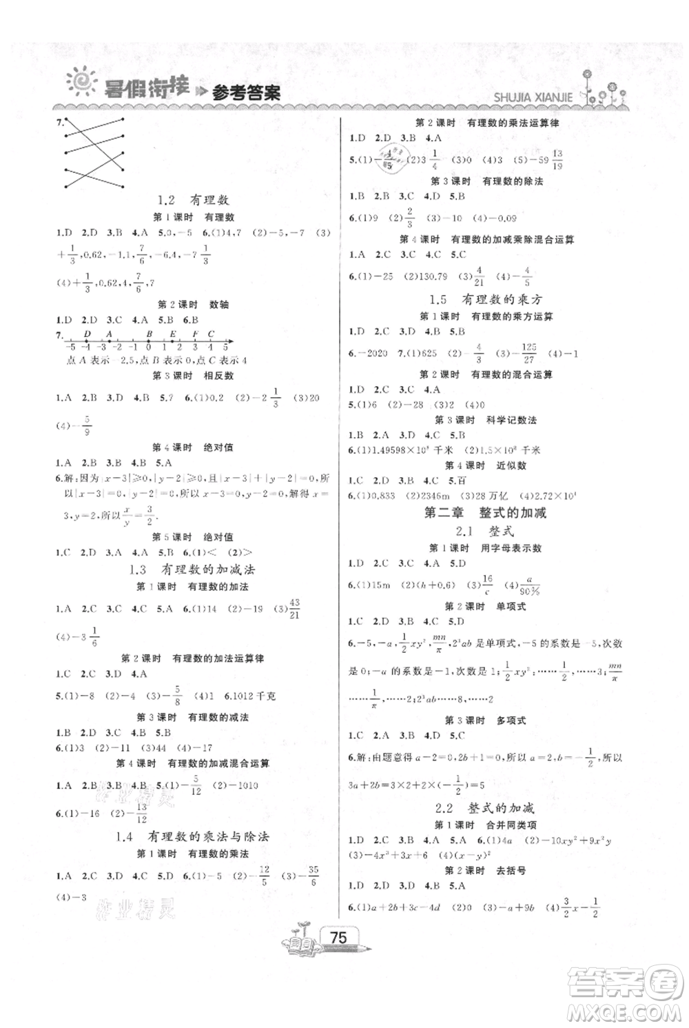 吉林出版集團(tuán)股份有限公司2021快樂假期六升七數(shù)學(xué)人教版參考答案