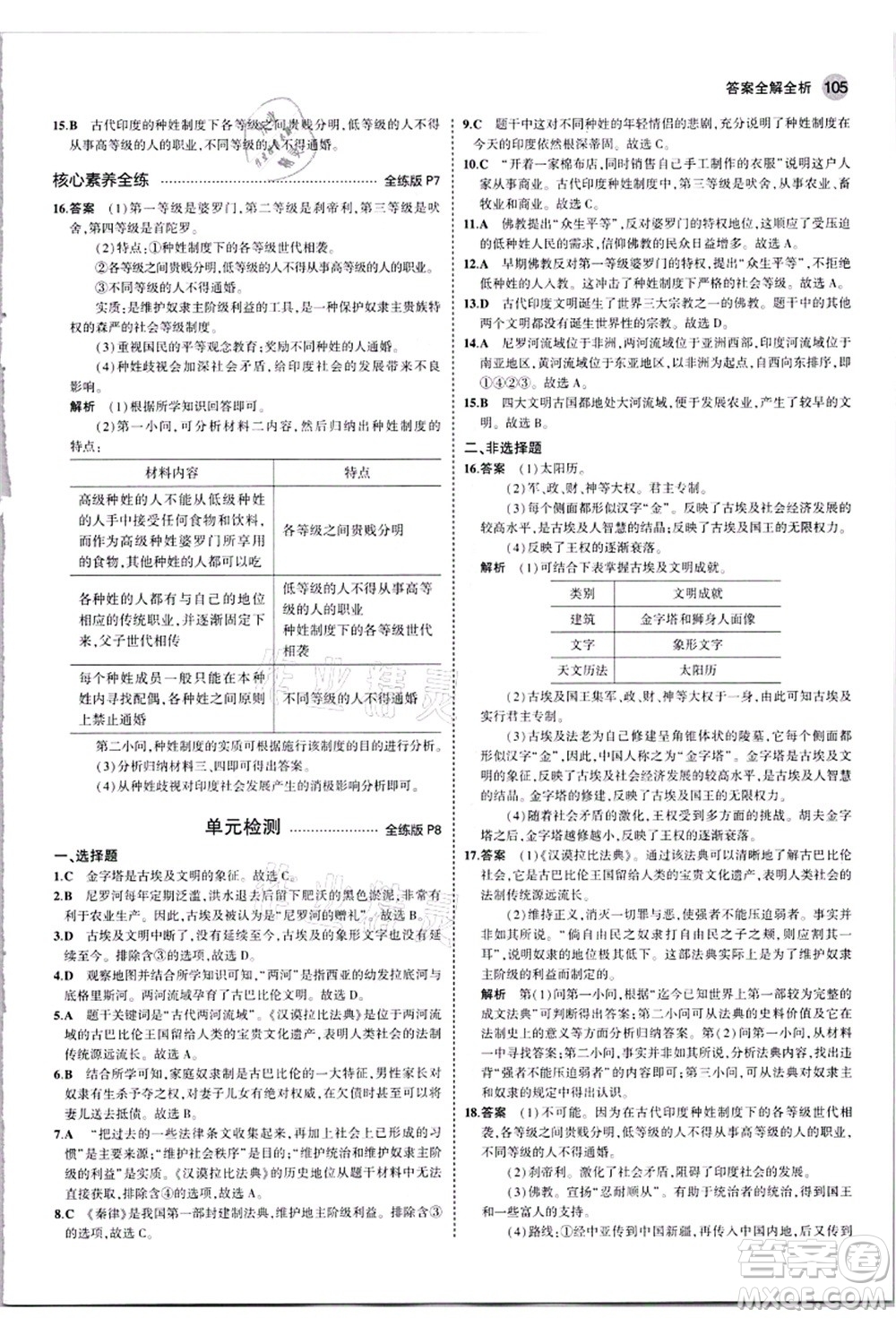 教育科學(xué)出版社2021秋5年中考3年模擬九年級歷史上冊人教版答案