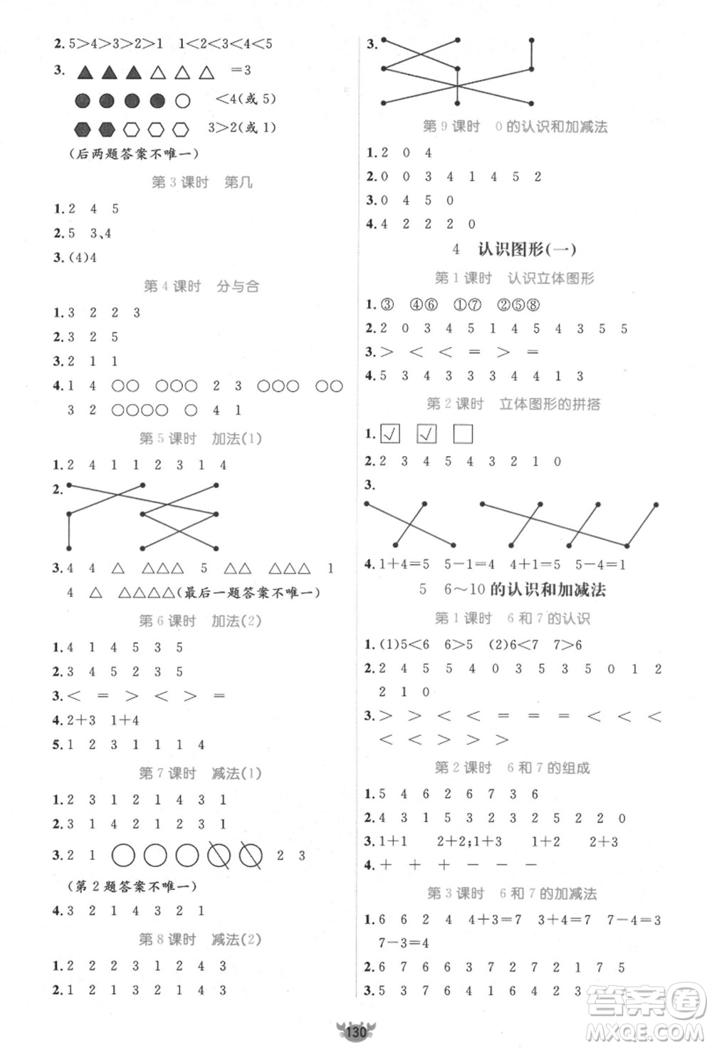 新疆青少年出版社2021秋原創(chuàng)新課堂一年級數(shù)學(xué)上冊RJ人教版答案