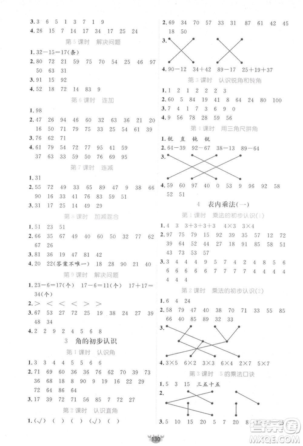 新疆青少年出版社2021秋原創(chuàng)新課堂二年級(jí)數(shù)學(xué)上冊(cè)RJ人教版答案